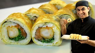 Ролл в яичном блинчике (омлете). Пошаговый рецепт. Sushi / Rolls