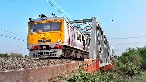 Fast & Furious Speedy Colourful EMU Local Trains Skip Over Rail Bridge Quickly | Eastern Railways