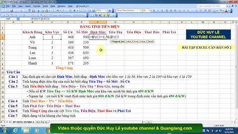 Bài tập Excel cơ bản 2  Bảng tính tiền điện