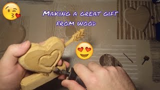 Carving A Heart From A Old Bamboo Kitchen Board. Wood Carving