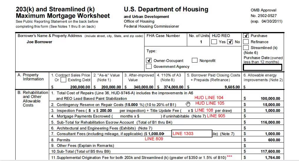 Where to put the fees on a HUD for a 203K transaction - YouTube