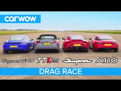 Supra vs Cayman GTS vs TT RS vs Alpine A110 - DRAG RACE, ROLLING RACE & BRAKE TEST
