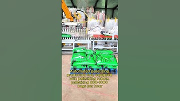 Automated palletizing production line, equipped with palletizing robots.#automation#factory #machine