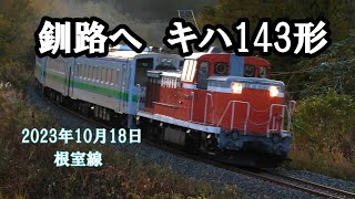 釧路へ回送されるキハ143形を牽引するDE10　秋の根室線にて　2023年10月18日【4K】