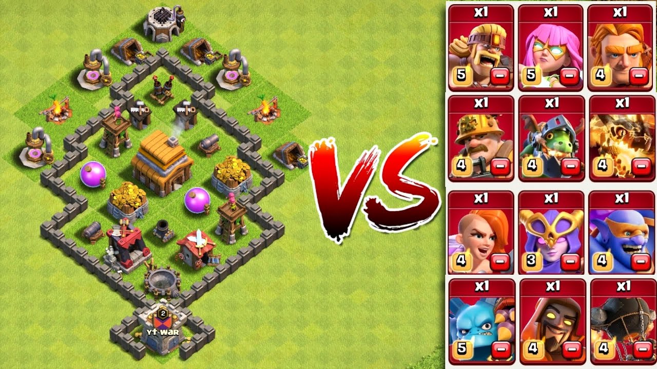 Town Hall 4 Vs All Max Super Troops-  Clash of Clans