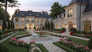 Luxury French Chateau-Style Mansion With Elegant Fountain And Gardens