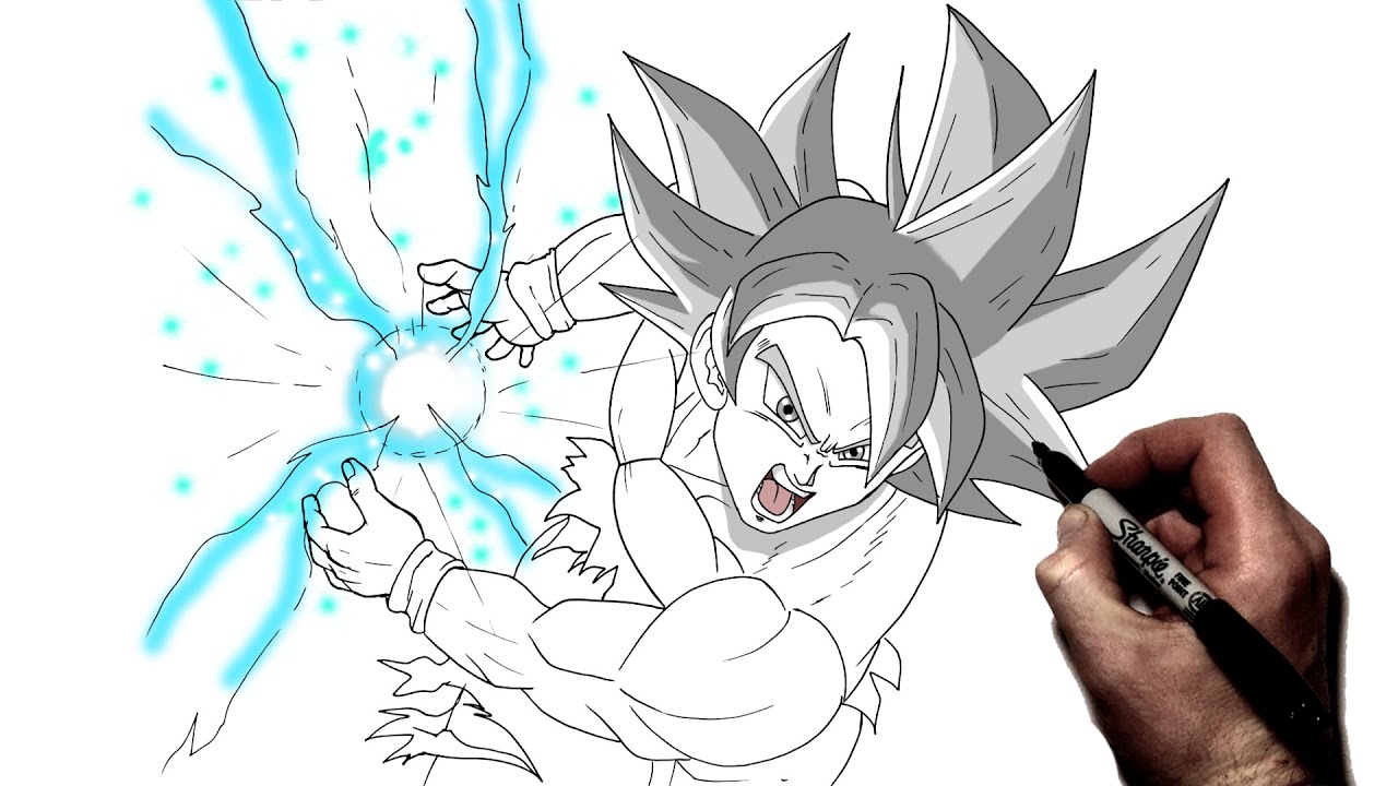Drawing Goku Unstoppable Super Saiyan Kamehameha - YouTube