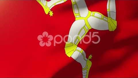 Isle Of Man Flag Waving In The Wind. Looping Sun Rises Style. Animation Loop