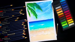 Easy drawing for beginners  | Drawing beach with soft pastel colors