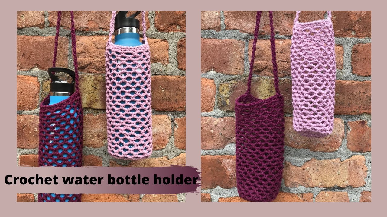 HOW TO CROCHET CROCHET WATER BOTTLE HOLDER: mesh holder/carrier crochet pattern and free tutorial.