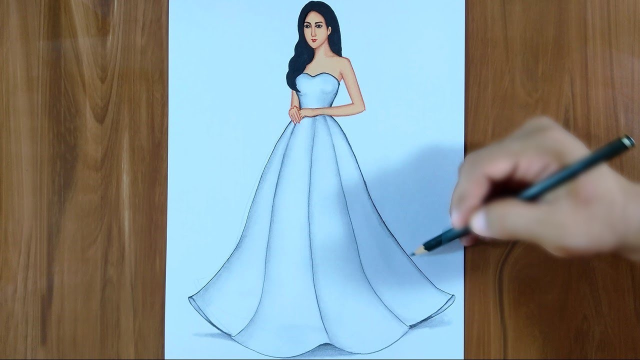 girl in a dress drawing