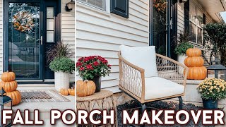 FALL FRONT PORCH MAKEOVER | SMALL FRONT PORCH DECORATING IDEAS | FALL SHOP \& DECORATE W\/ ME 2023