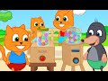 Cats Family in English - Homemade Cardboard Gumball Machine Cartoon for Kids