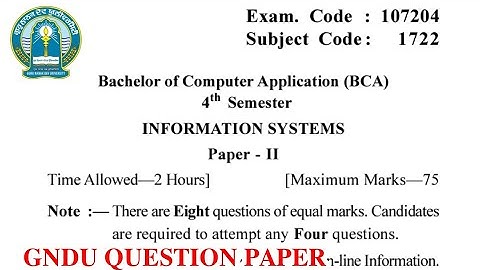 Gndu BCA 4th Semester Information Systems Question Paper || Bca 4th Sem Information Systems Paper