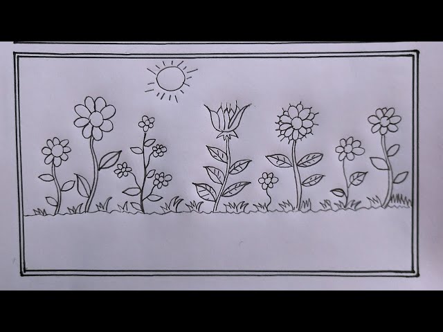 Easy and simple Flower Garden Drawing for kids - YouTube