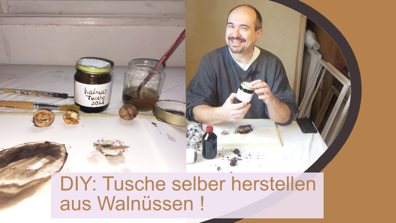 Tusche Method Selber Tusche aus Walnussschalen herstellen - YouTube