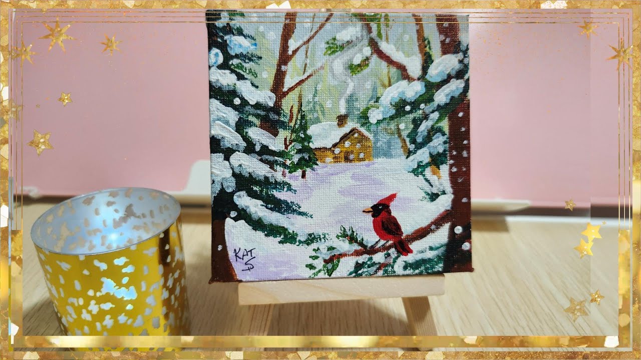 Уютная лесная хижина, акрил на мини-холсте (Монмартр, акриловые краски)