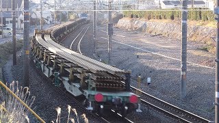 2019/02/18 JR貨物 8090レ(レール輸送)鷲津カーブをレールグニャリ EF66-131[吹]＋日鐵チキ18B 西浜松止まり