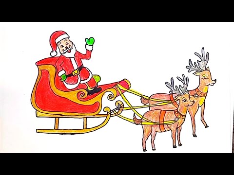 How to draw a Christmas Santa Claus Riding Sleigh|| Santa and Reindeer