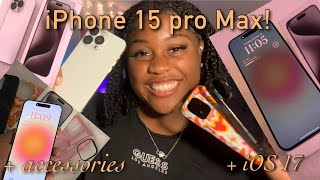 IPHONE 15 PRO MAX UNBOXING (white titanium)| + ACCESSORIES (iOS 17)