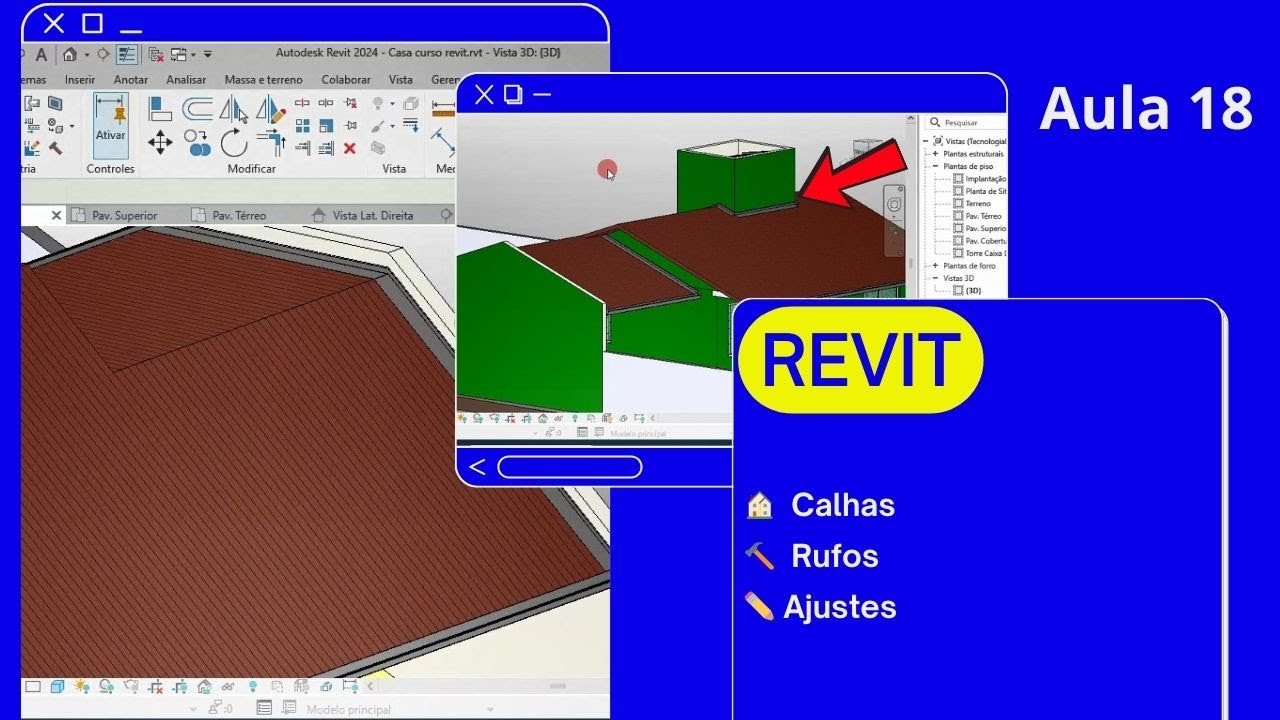 Aula 18 Revit como inserir calhas e rufos de alumínio no telhado passo ...