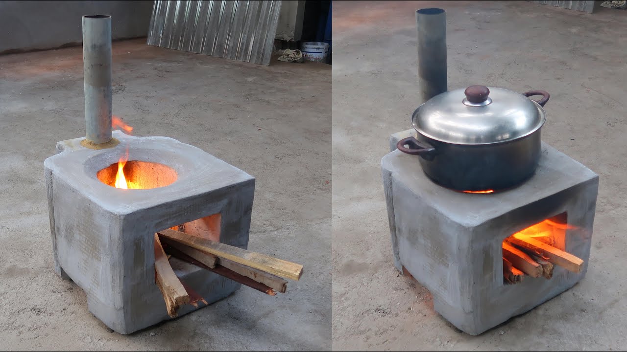 Idea of making smoke free wood stoves from cement and plastic baskets