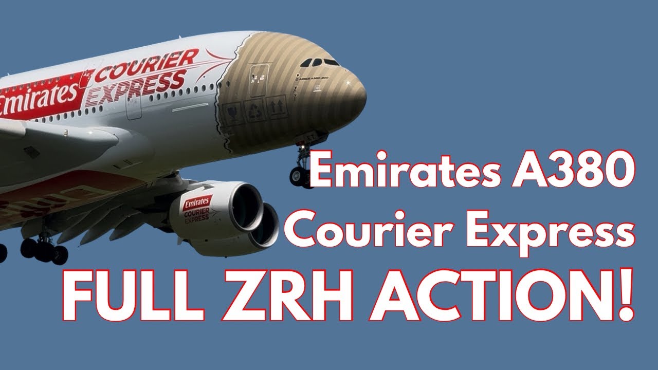 Emirates A380 “Courier Express” – Full Approach, Landing, Taxi & Takeoff in Zurich!