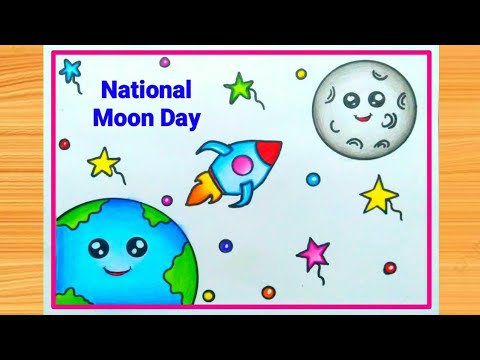 Chandra Dinam drawing  National Moon Day poster drawing easy  International Moon Day drawing