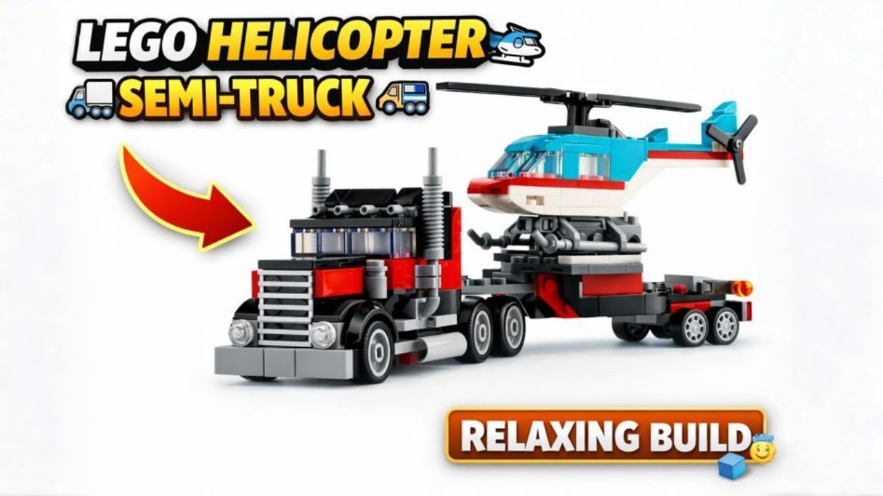 LEGO Helicopter on Semi Truck 🚚🚁 Relaxing Timelapse Build No Talking