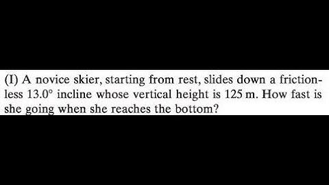 A novice skier, starting from rest, slides down a friction- less incline whose vertical height is 1