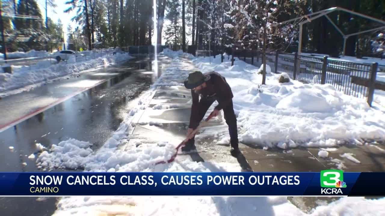 Snow and ice causes school closures, power outages in Camino - YouTube