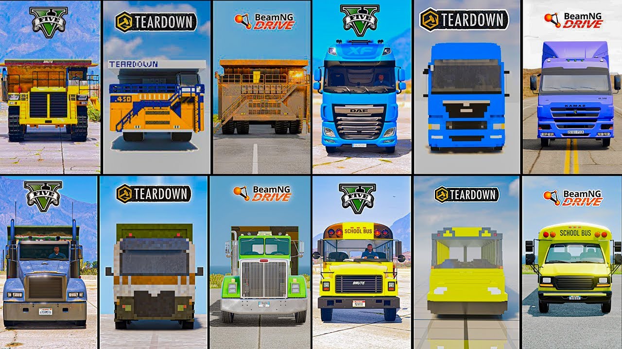 GIANT DUMP TRUCK VS DAF TRUCK VS GARBAGE TRUCK IN TEARDOWN VS BEAMNG