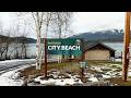 Whitefish Lake Montana Winter Walk: Partially Frozen Lake &amp; Big Mountain Views