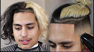 Crazy Half Black Half Blonde Man Bun Fade Hd Barber Tutorial Youtube