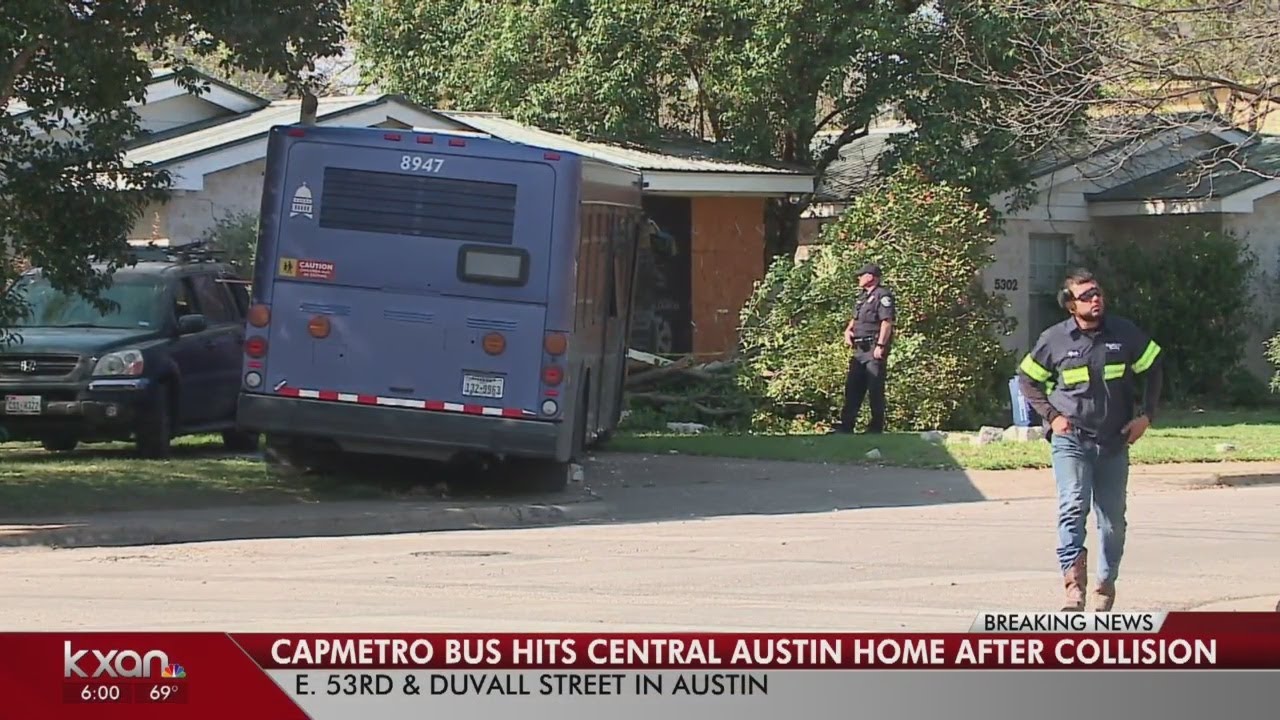 CapMetro bus hits Central Austin home after collision - YouTube