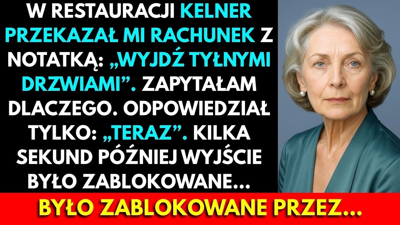 Kelner wsunął mi pod talerz złożoną karteczkę, gdy przyniósł rachunek. Cztery słowa: „Wyjdź tylnym wyjściem”. Mój syn Kamil siedział naprzeciwko mnie, uśmiechnięty, opowiadając o nowych...