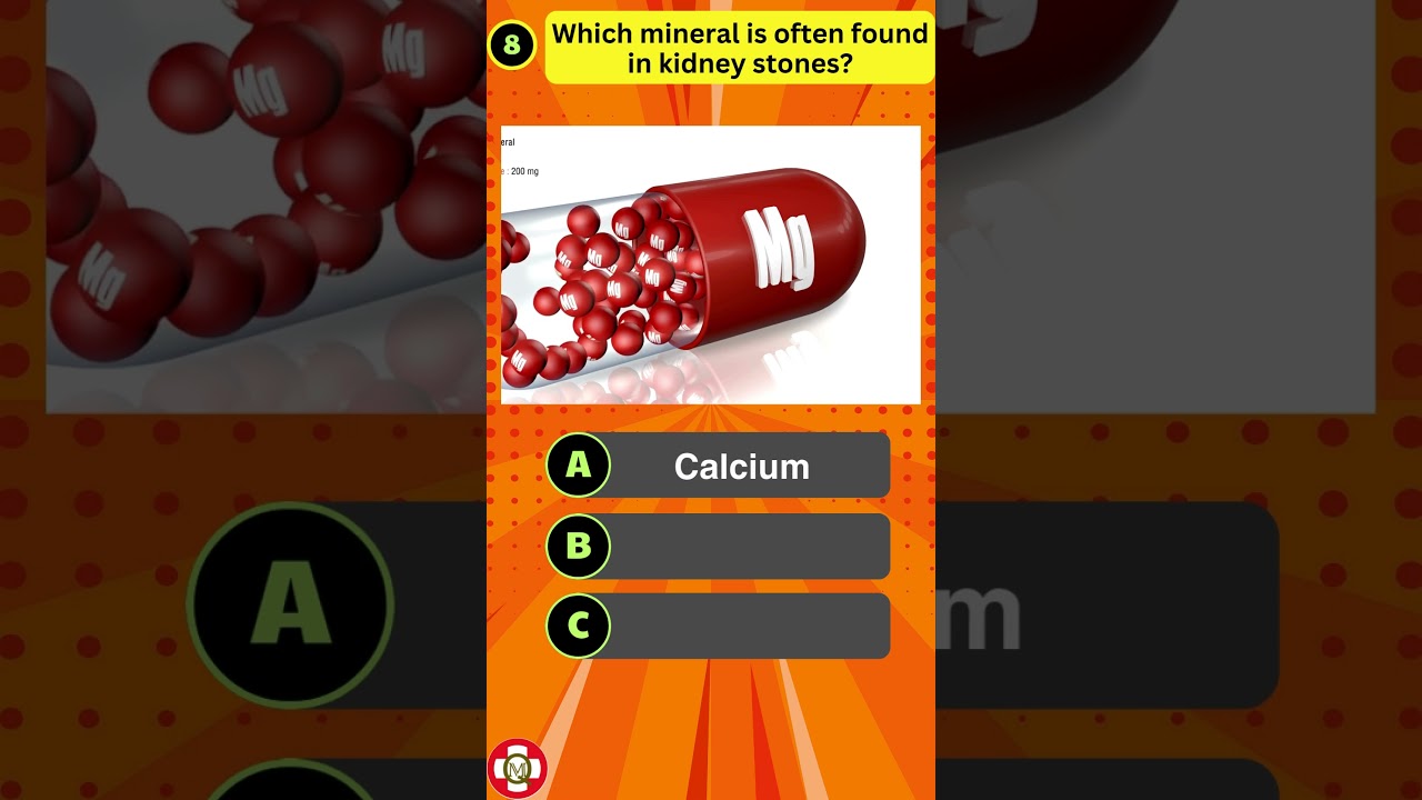Which mineral is often found in kidney stones?  #medicalquiz