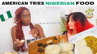 TRYING NIGERIAN FOOD FOR THE FIRST TIME EVER 😮| EGUSI SOUP, FUFU, JOLLOF RICE