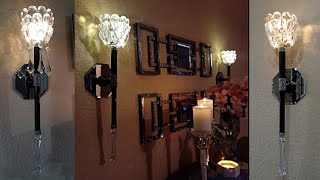 DIY Glam Wall Sconces| Elegant Room Decor DIY | How to make Black Glamorous DIY Wall Lightings