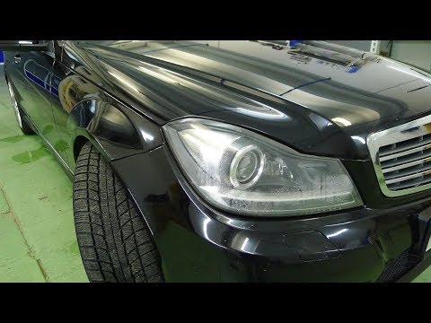 Mercedes W204 ремонт фар Установка би светодиодных линз Optima Premium Professional