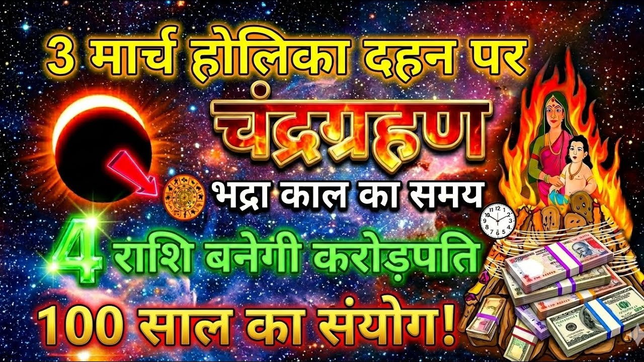 3 मार्च की रात 😱 होलिका दहन पर चंद्र ग्रहण! 4 राशियों पर बरसेगा पैसा 💰 वरना हो सकती है बड़ी हानि