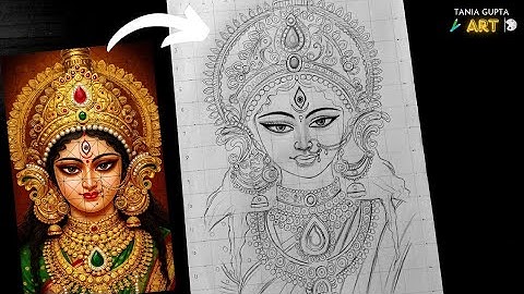 How to draw Maa Durga Step By Step Outline Drawing Tutorial, Navratri Special, Tania Gupta Art