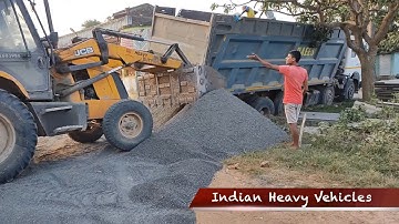 Tata 14 Wheeler Tipper Gets Stuck While Unloading Stone, JCB 3DX Rescues Tipper After Many Struggles