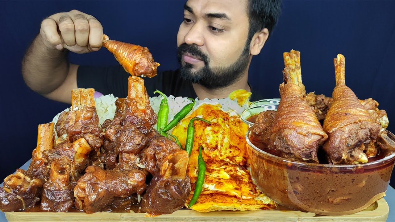 SPICY COUNTRY CHICKEN CURRY, FRIED EGGS, MUTTON PAYA CURRY, CHILI, RICE MUKBANG ASMR EATING SHOW |