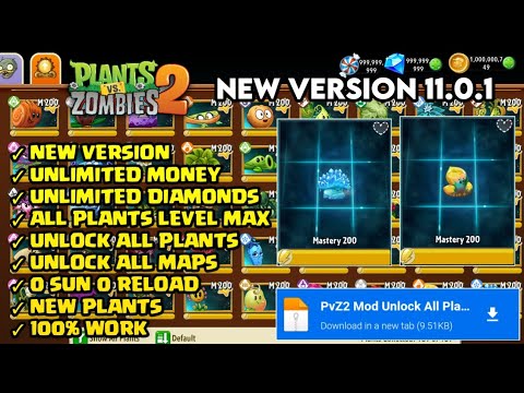 Plants vs Zombies 2 Mod Apk 11.0.1 All Plants Unlocked Max Level