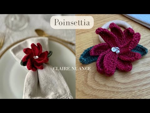 Poinsettia au crochet Rond de serviette de Noël au crochet pour une déco de table traditionnelle