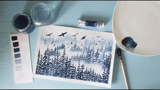 Easy Watercolor Misty Forests || watercolor trees in the mist || watercolor pine forest for beginner