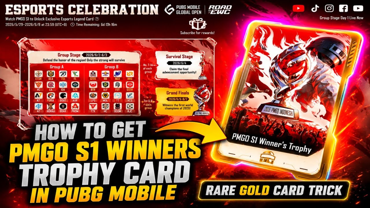 😍HOW TO GET PMGO S1 WINNERS TROPHY CARD IN PUBG MOBILE | GET FREE