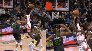 Jalen Green goes for poster dunk on Rudy Gobert then swaps to layup mid-air 🤯