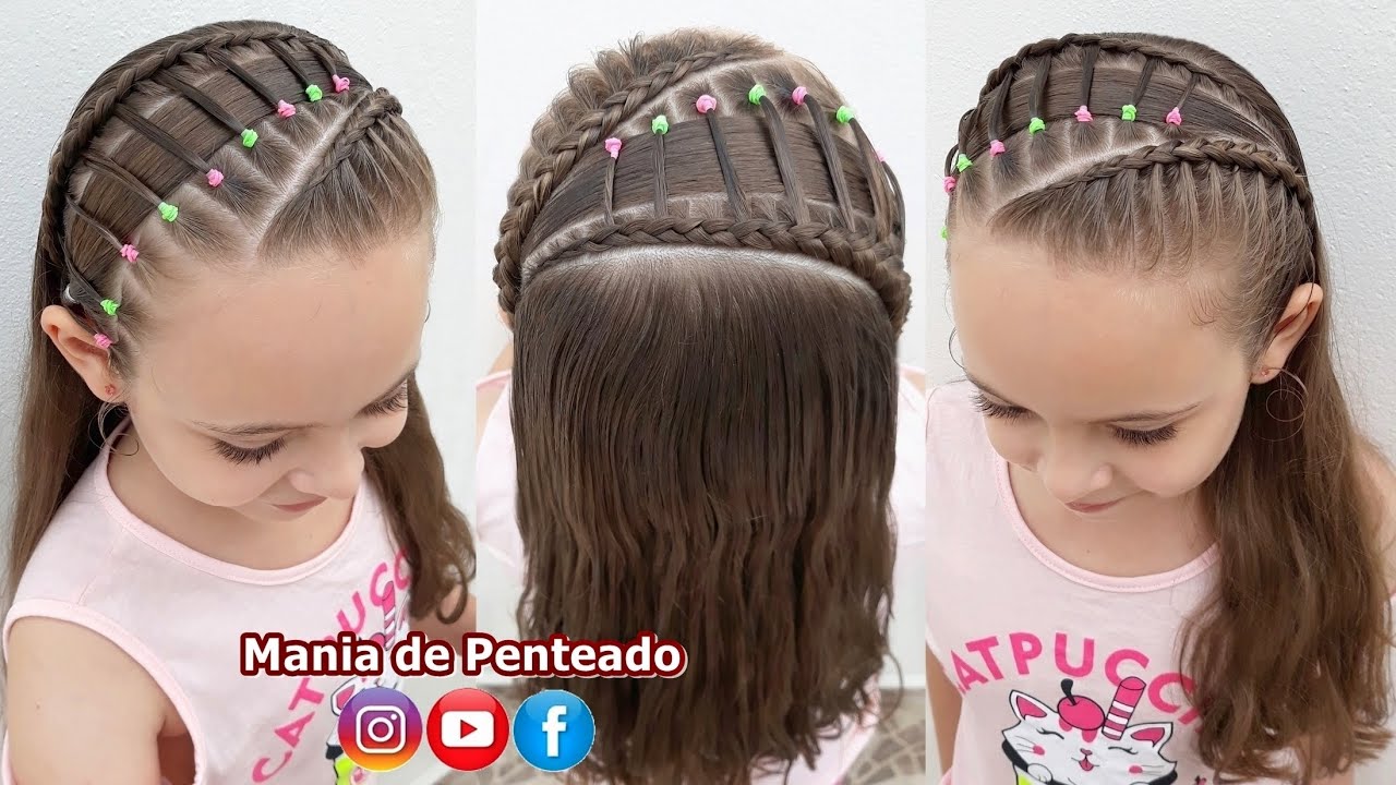 Penteado Infantil Fácil com Ligas e Cabelo Solto, Quick & Easy Hairstyle  with Elastics for Girls